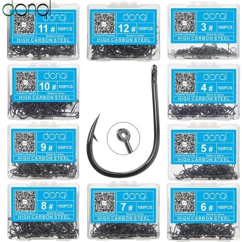 DONQL 100pcs Fishing Hooks Set Carbon Steel Single Circle Fishhook Fly Fishing Jip Barbed Carp Hooks Sea Tackle Accessories