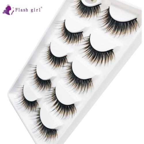 Flash Girl 5 Pairs 3D Mink Eyelashes Makeup E14 Natural Long Handmade Fake Eyelash High Volume Thick Soft Eye Lashes