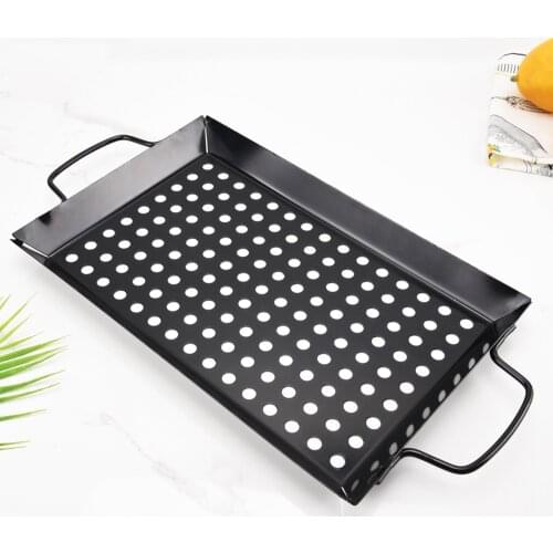 Grill Topper BBQ Grilling Pans Non-Stick Barbecue Trays with Holes for Cooking Meat, Vegetables, and Seafood, Easy to Clean