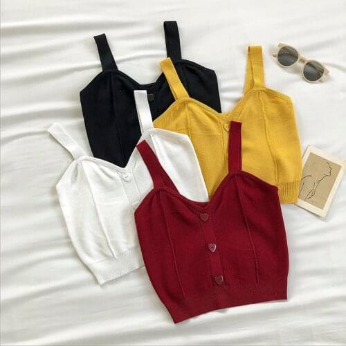 Heliar Women Tops V-Neck Knitted Crop Tops With Straps Casual Camis Sweet Heart Buttons Cute Crop Tops For Women Camisoles