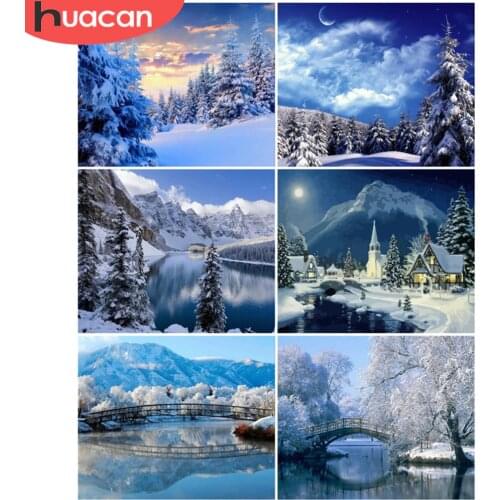 HUACAN Paint By Number Winter DIY Pictures By Numbers Forest Kits Drawing On Canvas Landscape Hand Painted Painting Home Decor