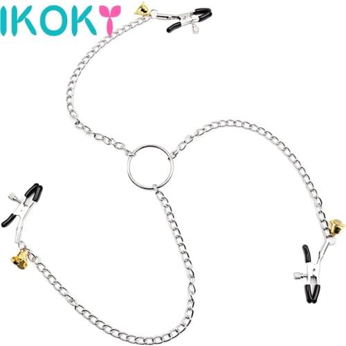 IKOKY Stainless Steel Sex Toys for Couple Erotic Toys Nipple Clamps Adult Games Nipple Stimulator Metal Chain SM Bondage