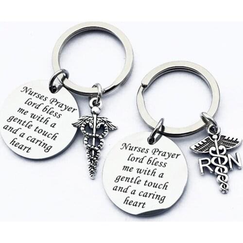 Creative Nurse Prayer Word Stainless Steel Keychain RN Pendant Keychains Fashion Love Registered Nurse Gift