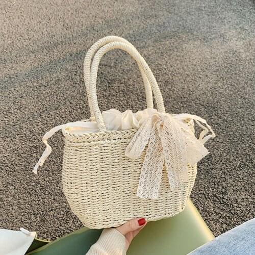 Summer Hot Lace Straw Bag Women Rattan Handmade Handle Bag Fashion Beach Bag Vacation Totes Bag Casual Weave Pouch Shopping Bags