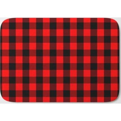 HOT Bathroom Rugs Classic Red and Black Check Bath Mat Flannel Absorbent Non Slip Doormat for Entrance Door Bathroom Carpet