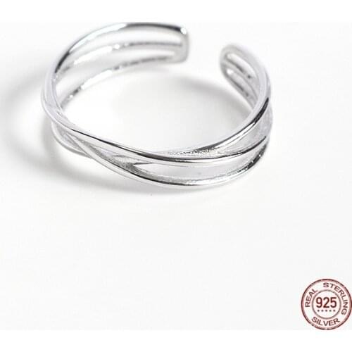 LKO S925 Sterling Silver Three Layer Twining Cross Opening Adjustable Rings for Women Girls Party Jewelry Fashion Ornaments