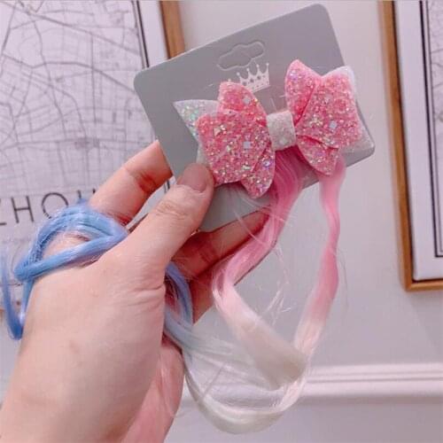 Cute Kids Girl Fur Wig Hair Clips Ornament Bow Unicorn Mermaid Pigtail Barrettes Girls Headband Hairpins Braider Hair Accessorie