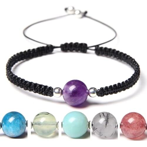 Minimalist 10mm Natural Stone Beads Bracelet Apatite Amethysts Braided Bracelets For Women Men Handmade Bangles Healing Energy