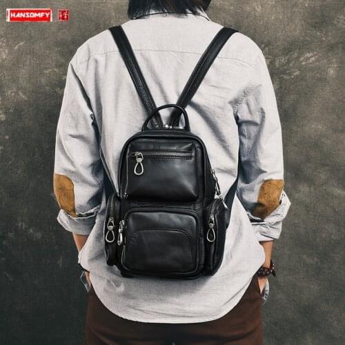 Multi-functional Female Leather Bag Women Small Backpack Genuine Leather Big Shoulder Bag Ladies Mini Backpacks Black Solid Bag