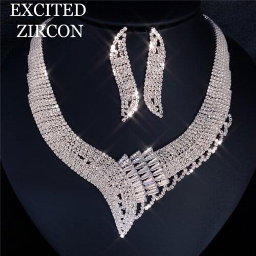 Fashion and exquisite luxury jewelry necklace earrings two-piece set wedding bride bridesmaid zircon jewelry for Angela girl