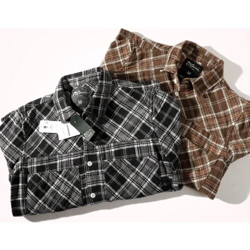 Plaid Shirt Jacket Mens Autumn Winter Thick Japanese Retro Hong Kong Style Multi-pocket Tooling Long Sleeved Lapel Shirt Blouse