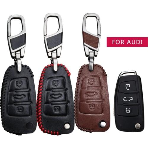 Genuine Leather Car Key Case Cover For AUDI A1 A3 8P 8V A4 B6 B7 B8 B9 A5 Coupe A6 C6 4F A4L A6L Q3 Q8 Q5 Q7 TT MK1 Accessories