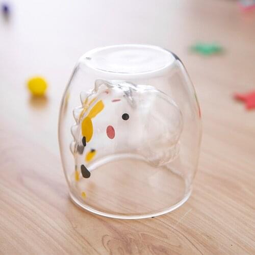 New Dinosaur Double Cup High Temperature Glass Childrens Lovely Girls Milk Coffee Juice Cup Glass Cup Drinking Glasses