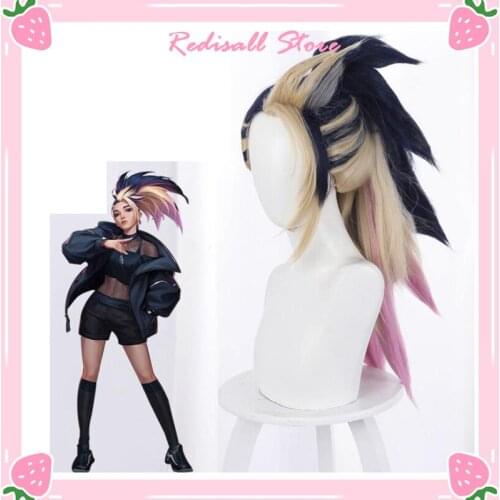 Akali Cosplay Wig LoL Cosplay KDA The Rogue Assassin Cosplay Synthetic Hair Heat Resistant Wig Women Adult Sweet Hair Role Play