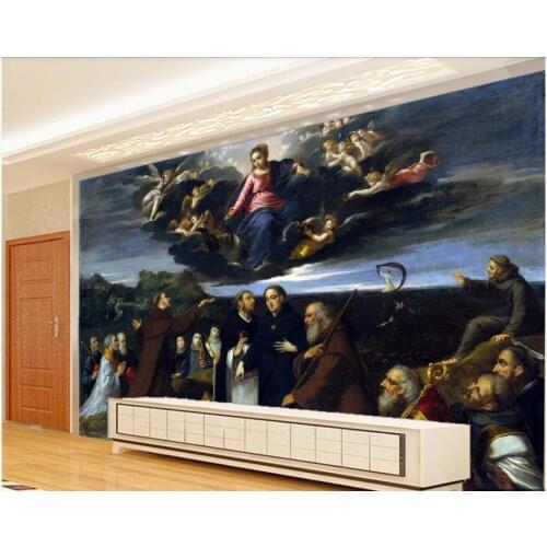 Custom photo wallpaper for walls 3 d murals wallpaper Western figure oil painting Virgin Mary, little angel TV background wall