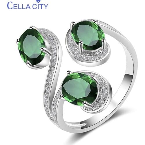 Cellacity Flower Silver 925 Jewelry Oval shaped Gemstones Ring for Women Emerald Sapphire Citrine Geometry Opening adjustable
