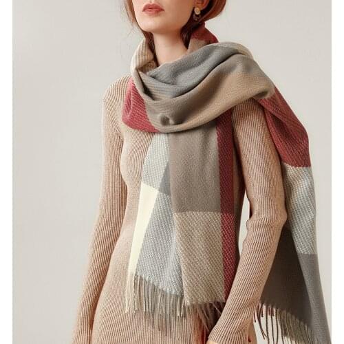 2021 Plaid scarves female winter imitation cashmere women scarf winter fringed shawl Women