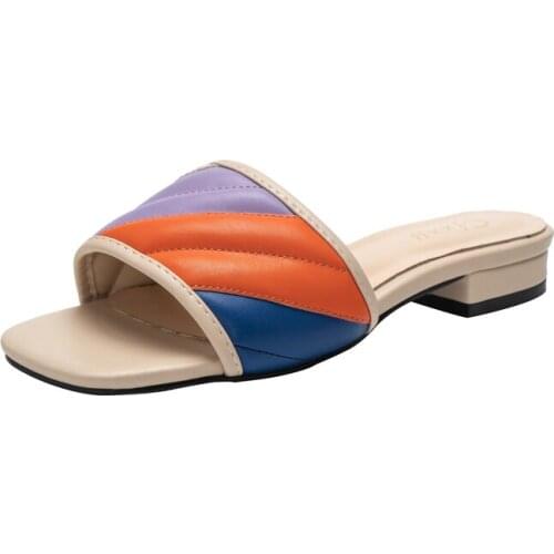 Elegant Women Slippers Fashion Mix Color Ladies Sandals Soft Cozy Pu Leather Flip Flops Plus Size 42 Indoor and Outdoor Shoes