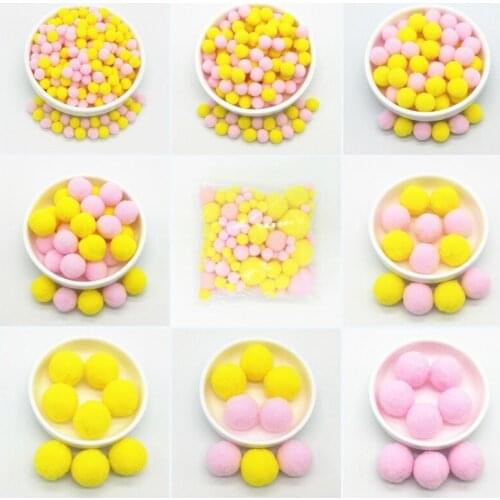 Pink Yellow Mixed Pompom Fur Craft DIY Soft Pom Pom Crafts Pompones Ball Wedding Decor Glue on Cloth Accessories 8mm To 30mm 20g