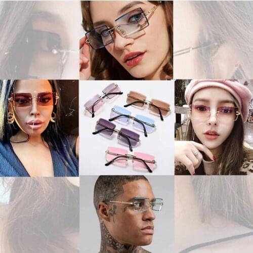 2021 Square Rimless Sunglasses Women Luxury Brand Designer Summer Fashion Red Glasses For Men UV400 Shades Oculos