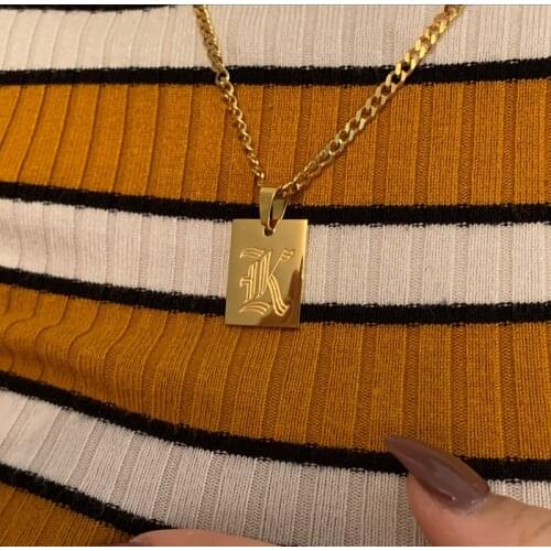 Old English A-Z Letters Pendant Necklaces For Women Goth Nameplate BFF Gold Chain necklace Choker initial old english font chain