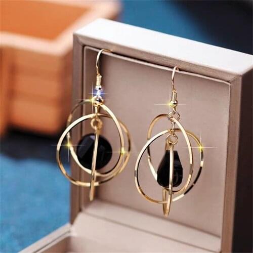 Three Large Circle Earrings For Women Fashion Ears Jewelry Female Black Bead Earings Body Accessories