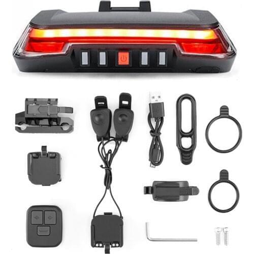 Bike Tail Light Wired & Wireless Remote Control Bicycle Rear Light USB Rechargeable LED Safety Warning Light with 8 Lighting