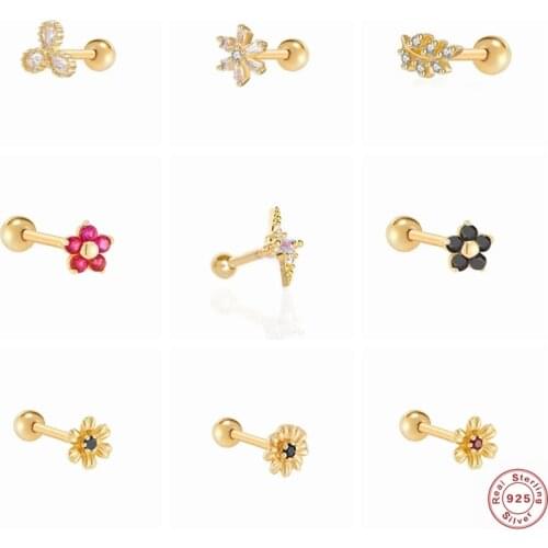1pcs 2pcs Piercing Stud Earring 925 Sterling Silver Bling Zircon Flower Mini Earrings For Women Ear Bone earlobe piercing Buckle