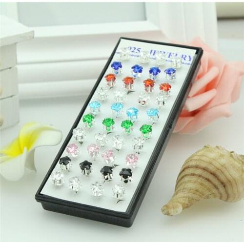 40pcs 925 sterling silver earrings Female charm female plum flower crystal stud earrings Plum blossom silver earrings jewelry