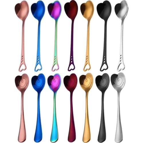 1pcs Stainless Steel Heart Shaped Love Coffee Spoon Teaspoon Spoon New Beautiful 7 Colors Coffee Tea Use