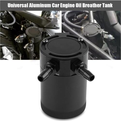 1pc Universal Two-hole Aluminum Car Engine Oil Reservoir Catch Can Breather Tank Kit Black Oil Resistant And Corrosion Resistant