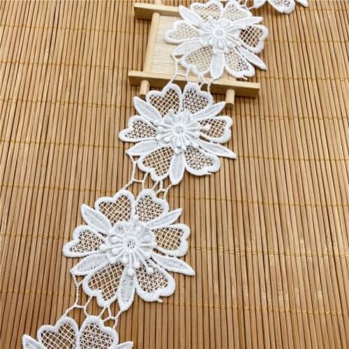 10Yards 3D Flower Embroidery Jewelry Handmade DIY Milk Silk Lace Barcode Flower Hollow Clothing Accessories Lace Applique Trims