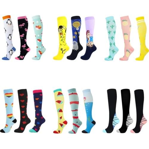 3 Pairs Compression Stockings Men Women Cycling Sports Socks Fit for Edema Diabetes Varicose Veins Marathon Running Socks