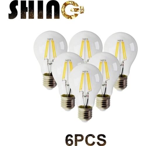 6pcs/Lot Retro Edison Filament Bulb A60 6W Decor for Chrismas E27 220V Vintage Lamp 4000K Home Decoration