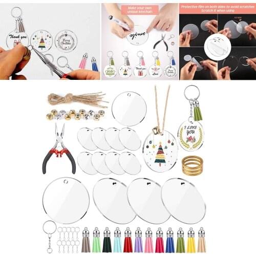 74x Acrylic Keychain Blanks and Tassel Pendant Charms Keyring Set for DIY Crafts