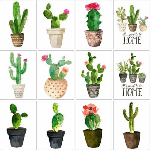 Huacan Diamond Art Painting Cactus Full Square/round Mosaic Embroidery Flower Cross Stitch Wall Stickers