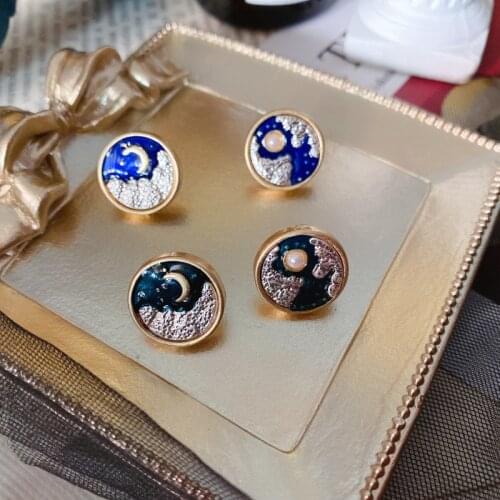 Universe Asymmetric Earrings Moon Enamel Alloy Round Temperament Creative Female Party Travel Jewelry