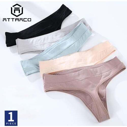 ATTRACO Underwear Panties Briefs 1 PCS Womens Thong String Tanga Cotton Soft Sexy Solid Colorful