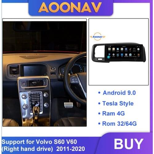 2 din Android car stereo autoradio Tesla style for Volvo S60 V60 2011-2020 right hand car radio multimedia player DVD player