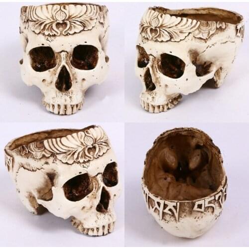 White Human Skull Planter Archaize Garden Storage Pots Resin Finish Skeleton Container Flowerpots For Decoration
