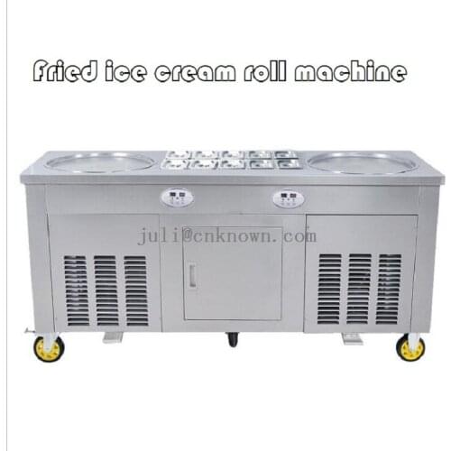 Free shipping supply the 220 / 110 V fried ice machine with 2 pans 10 cooking tanks and 1 refrigerator