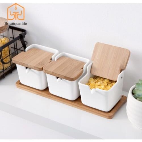 Japanese-style Household Ceramic Seasoning Bottle Canned Seasoning Jar Set Seasoning Box Kitchen Salt Shaker Salt and Pepper