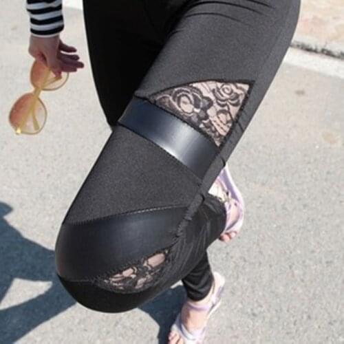 CHSDCSI Women Triangular Lace Push Up Legging Black Sexy Skinny Stretch Fitness Pants Spring Summer Trousers