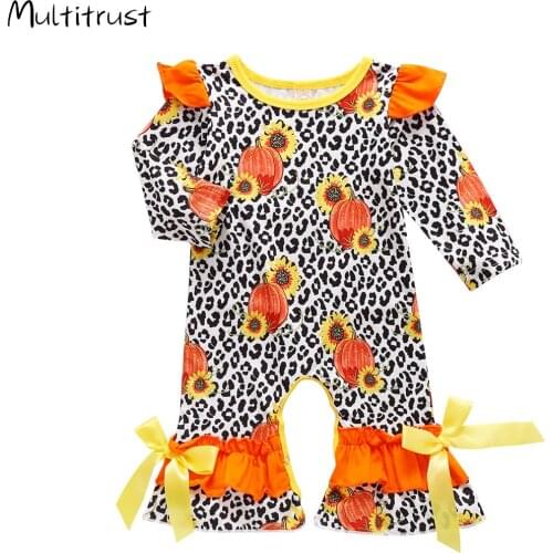 2020 Newborn Baby Halloween Long Sleeve Pumpkin Print Romper Fashion Leopard Romper for Kids Baby