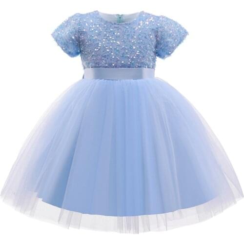 Baby Girl Birthday Party Dresses Voile Knee-Length Bow regular sleeve Bow decoration for Teenage Age 3- 8 Children clothing