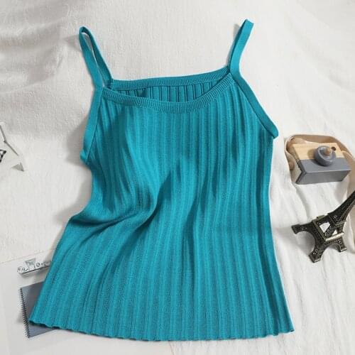 Heliar Camis Women Spaghetti Strap Crop Top Female Knitted Crop Tops Solid Cute Tank Tops 2021 Summer Basic Top