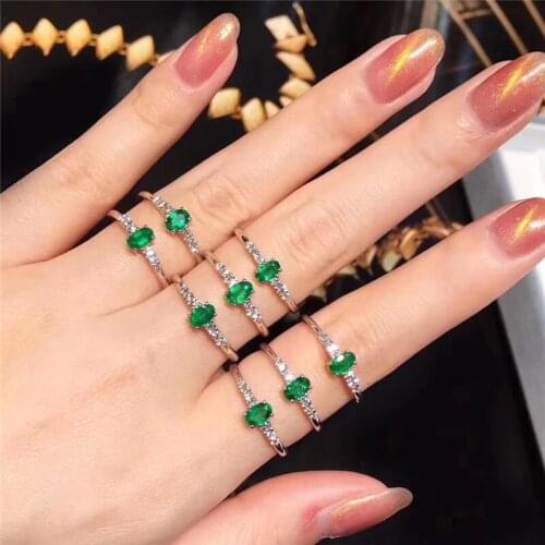 PROCOGEM OL Cute Simple Natural Emerald Rings for Women Real Green gemstones Ring Fine jewelry 925 Sterling Silver Certificate