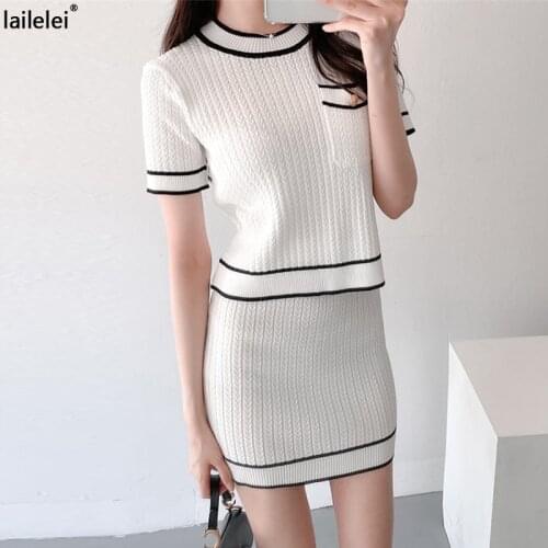 O-Neck Pocket Two Piece Skirt Set Knitted Crop Top Women Mini Korean Elegant Sexy Club Outfits Short Sets For Women Pink Suit 2