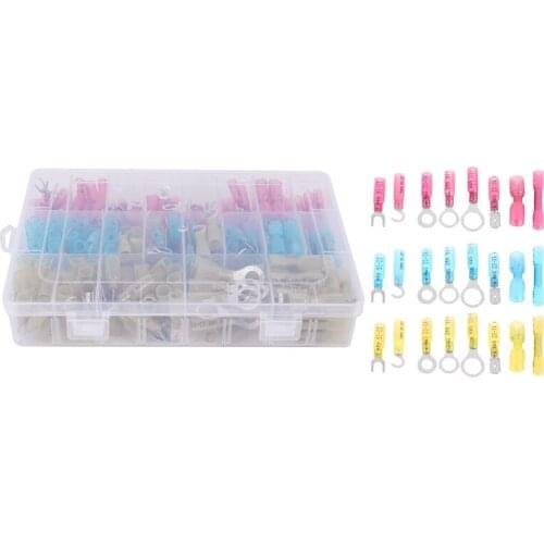 240PCS Heat Shrinkable Wire Connector Kit, Insulated Waterproof Car Crimp Connector, Ring Spade Fork Butt Joint