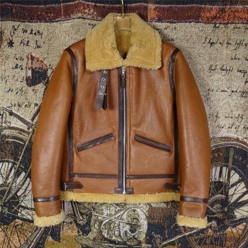 Free shipping,2020 new B3 style warm genuine leather jacket.100% thick wool sheepskin coat.Super natural shearling Fur clothes